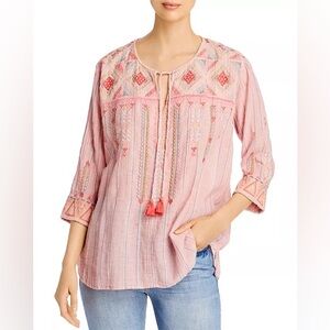 Johnny Was Thora Nomad Embroidered Pink Blouse M